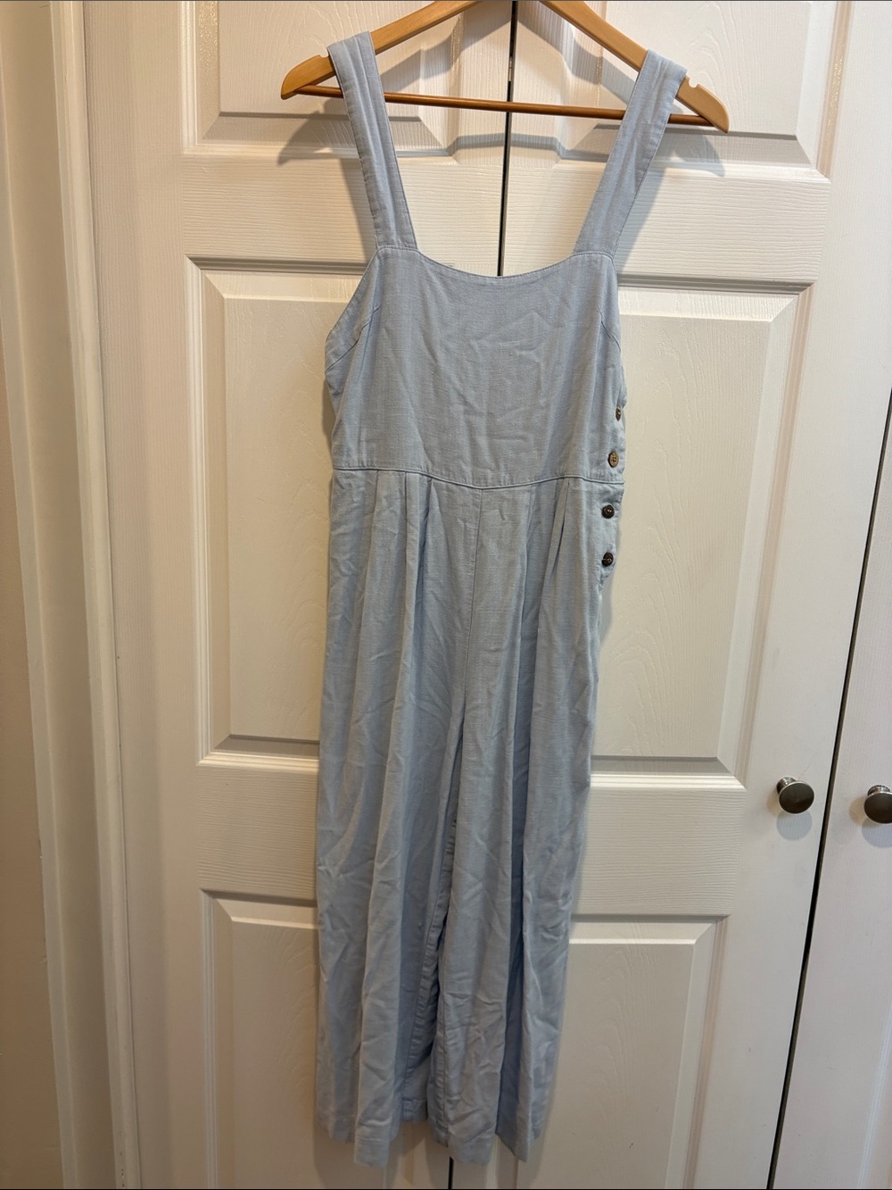 Promesa Light Blue Maxi Jumpsuit Dress with Side Button Detail